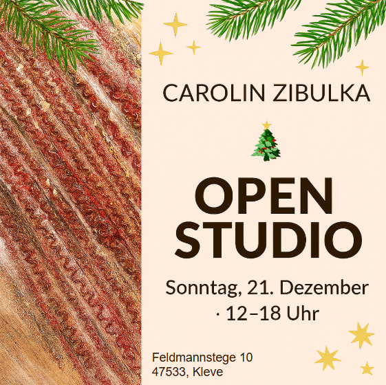 Eventplakat mit brauen buchstaben auf gelben Grund mit Tannenzweigen- und Sternendetails